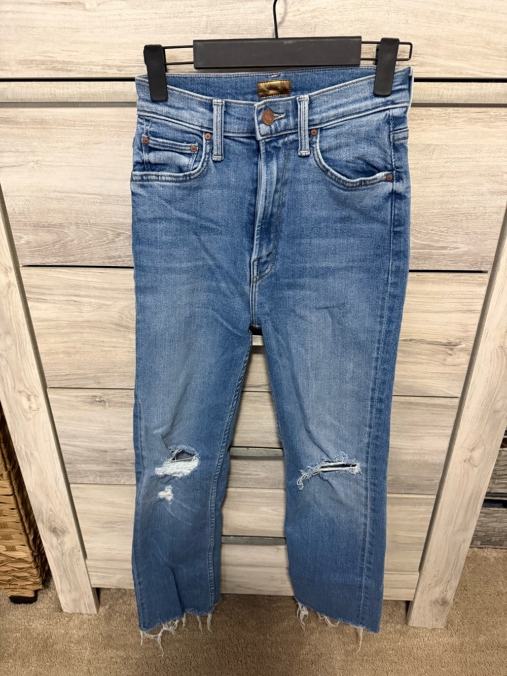 MOTHER Women Straight Leg Jeans in Light Blue Distressed